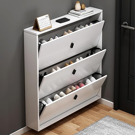 Shoe for Entryway, White Thin Shoe Flip Drawer Shoe