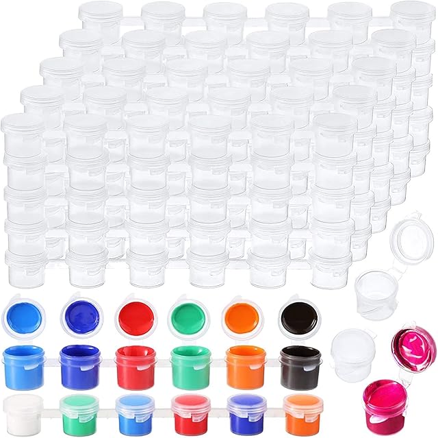 gluttonous 100 Strips 600 Pots Empty Paint Strips Paint Cup Clear Plastic Storage Containers Painting Supplies(3 Ml/ 0.1 Oz), transparent