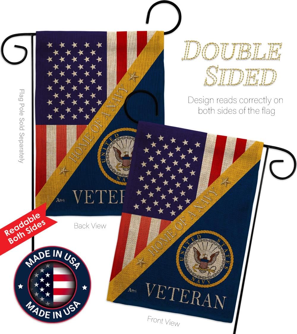 Home of Navy Burlap Garden Flag - Set Wall Holder Armed Forces USN Seabee United State American Military Veteran Retire Official - House Banner Small Yard Gift Double-Sided Made in USA 13 X 18.5