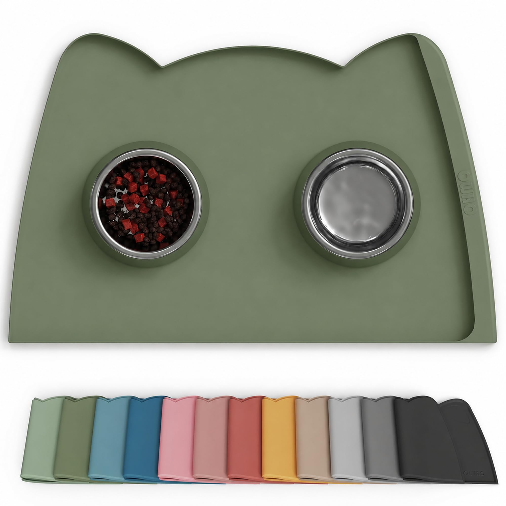 OHMO Silicone Waterproof Pet Food Mat - Large Non-Skid Dog Bowl Mat for Food and Water (60x38cm) - Easy to Clean Placemat