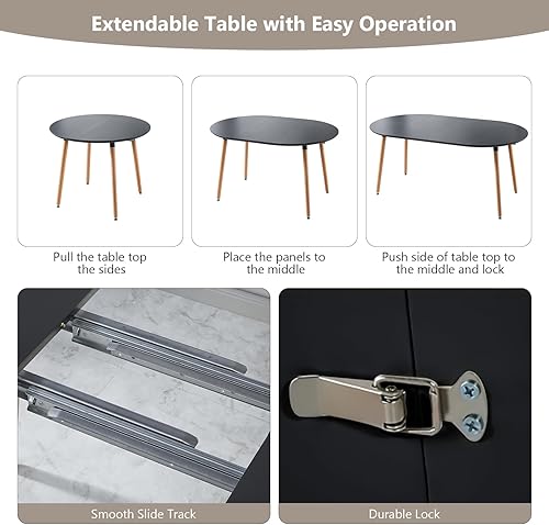 Miniatura 13 de Hommoo Mesa de comedor rectangular para 4 mesas de comedor de madera para cocina, cena, mediados de siglo, moderna, 45 pulgadas, color negro Negro