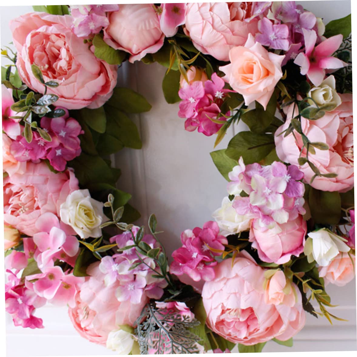 Couronne de porte - Couronne de fleurs - Pivoine artificielle - Couronne en soie - Rose - Décoration pour porte d'entrée - Bureau - Maison - Fête de mariage