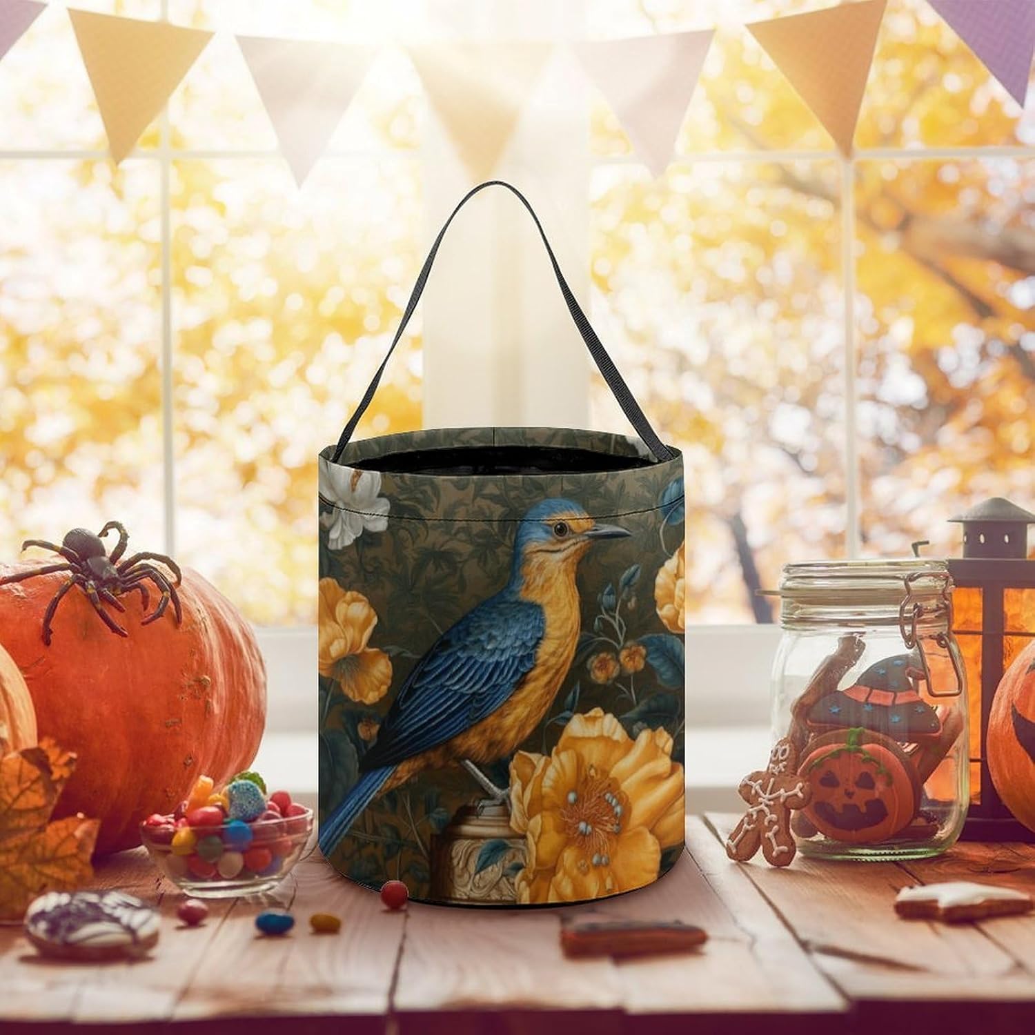 Yellow Lace Bird Halloween Candy Bag Trick Or Treat Bucket image 3