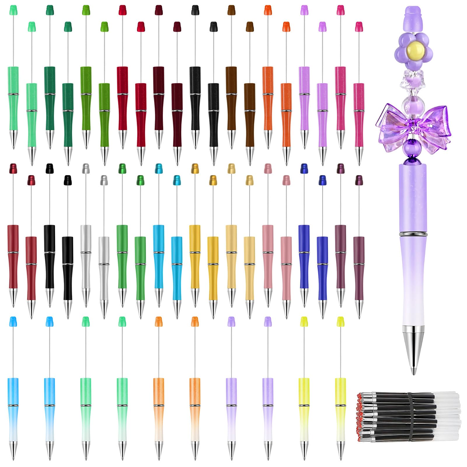 CAIYUANGUANGJIN 100Pcs Multi-color Beadable Pen, 25 Colors Plastic DIY Bead Pens with 50Pcs Black Ink, Creative Ballpoint Pens for School Office Supplies Crafts Gifts