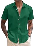 Mens Shirt Casual Button Down Short Sleeve Shirt Summer Cotton Linen Beach Shirts