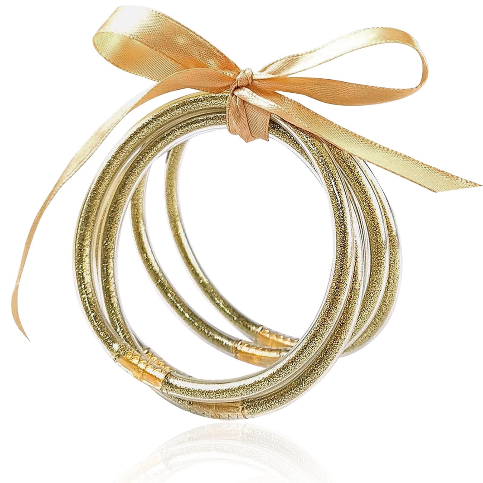 MJartoria Glitter Jelly Bangles Bracelets Set Glitter Filled Jelly Silicone Bracelets for Women