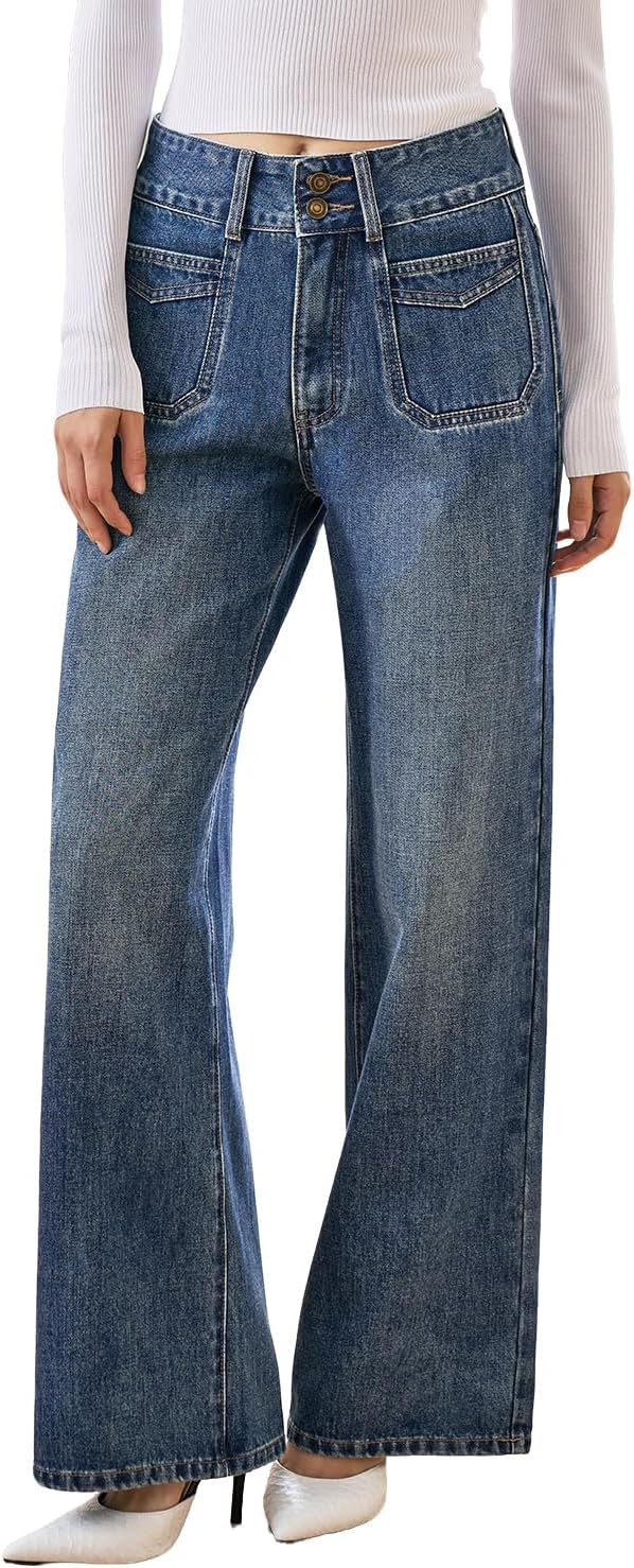 Women’s High Waisted Baggy Jeans – Stretchy Wide Leg Tummy Control Straight Leg Denim Pants Trendy Jeans for Women 2025