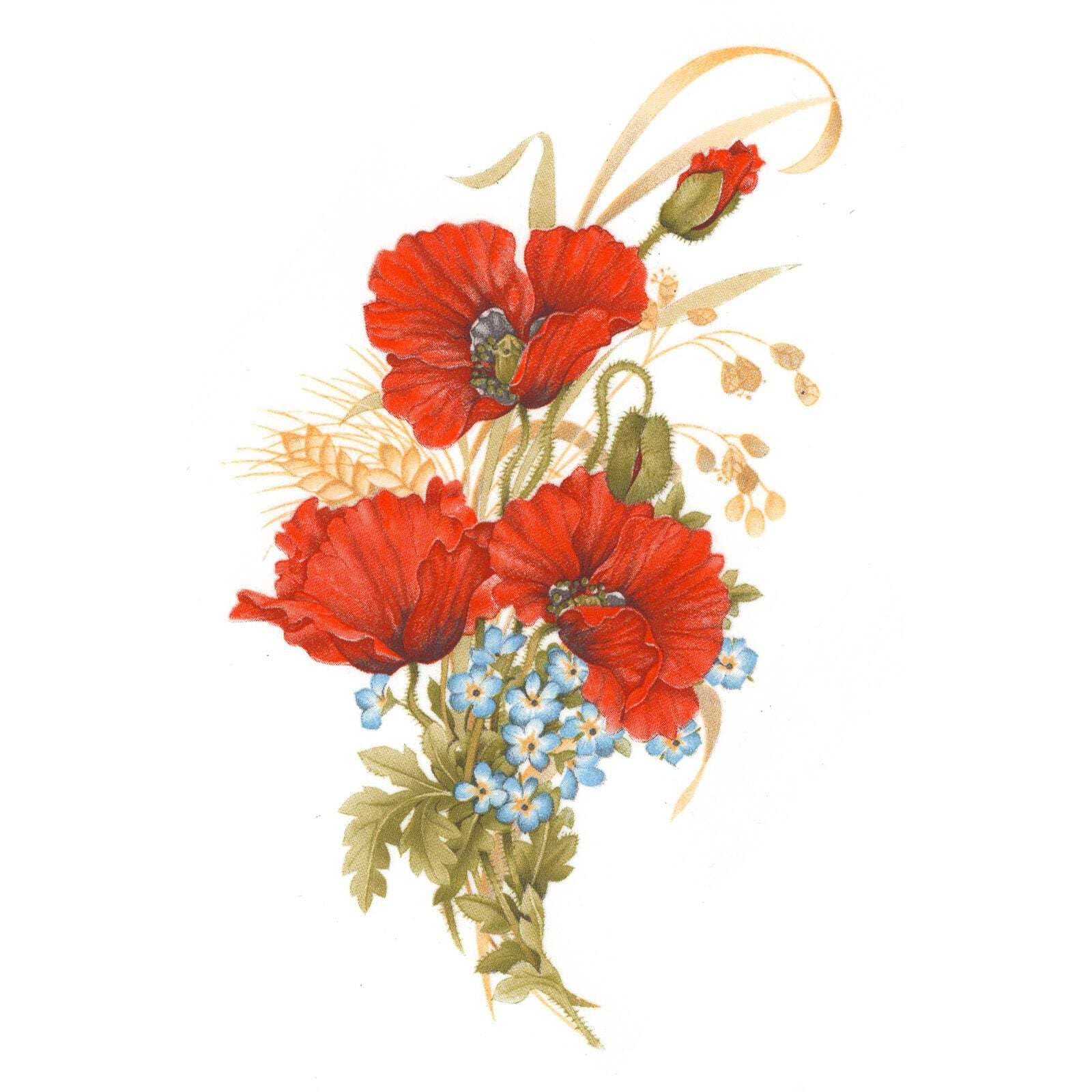 Burnt Orange Poppy Flowers Spray Waterslide Ceramic Decals 3.5 Inch (4 Decals)