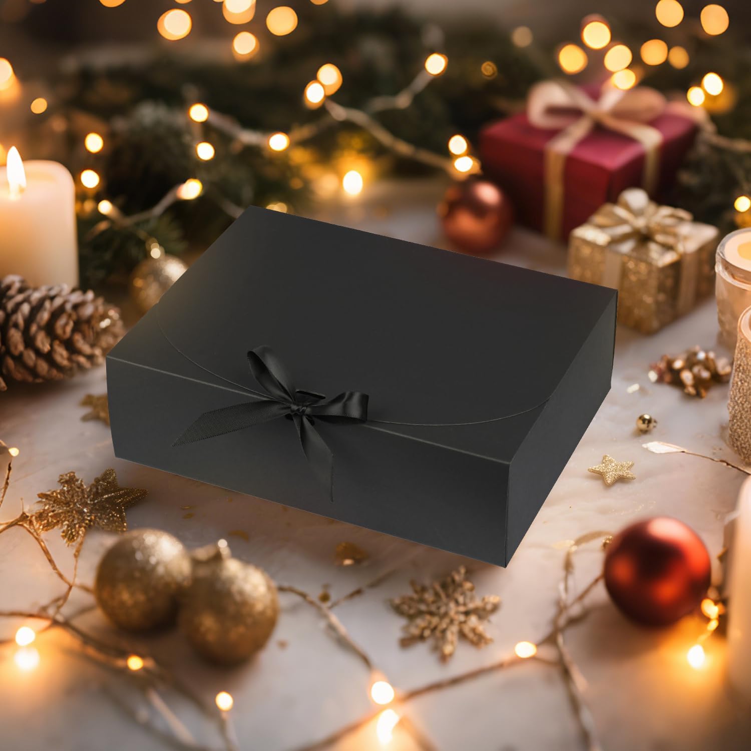WLUSEAXI Confezione da 10 grandi scatole regalo nere con coperchio, per proposte di damigella d'onore con biglietti di auguri e buste, per proposte di matrimonio, compleanno, 30,5 x 24,9 x 7,9 cm