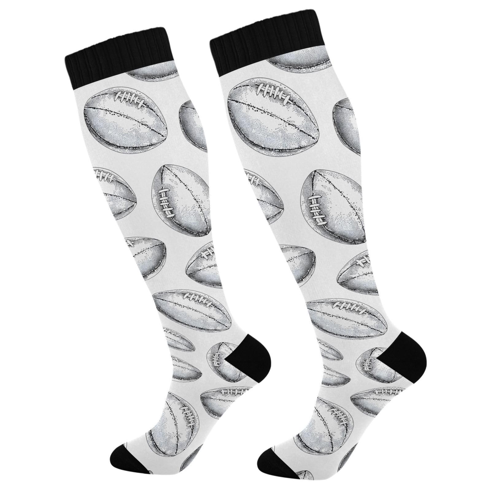MFTJYO Rugby American Sports Ball White Women's Compression Socks for Women Men Knee High Socks Long Circulation for Athletic Running
