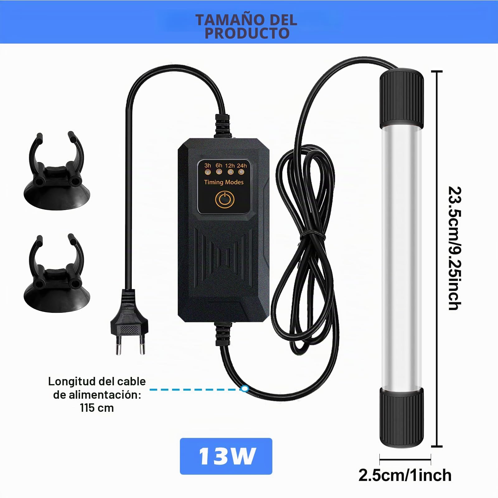 Lámpara esterilizador UV para acuario con temporizador, 13 W, esterilizador UV impermeable, esterilizador UV para el hogar, clarificador UV, para la limpieza de acuarios, piscinas, cuenco de pescado