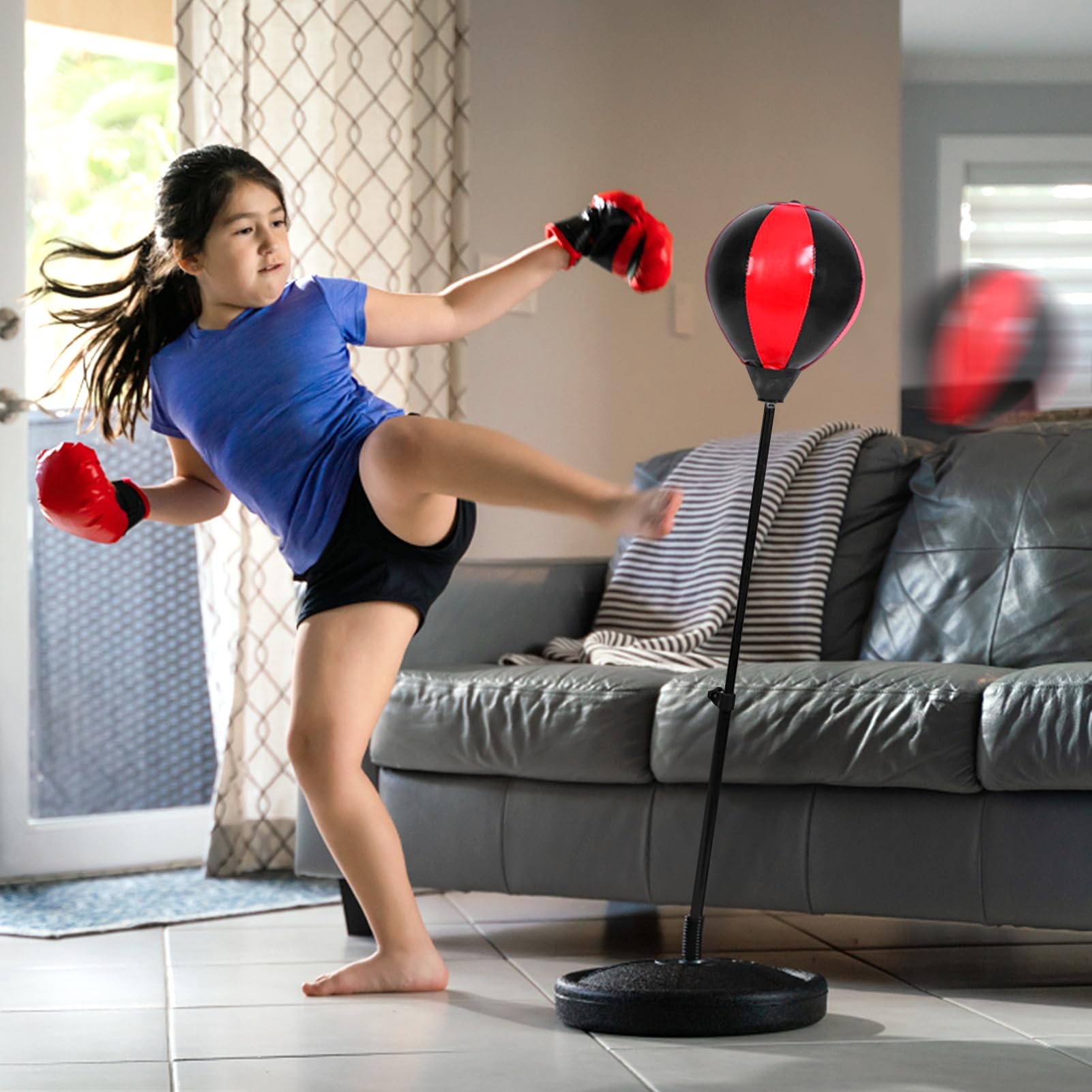 Höhenverstellbarer Stehender Boxsack mit 360°-Drehfunktion & Kugellager – Punching Ball Boxing Stand für Fitness, MMA und Boxtraining – inkl. Boxhandschuhen und Pumpe