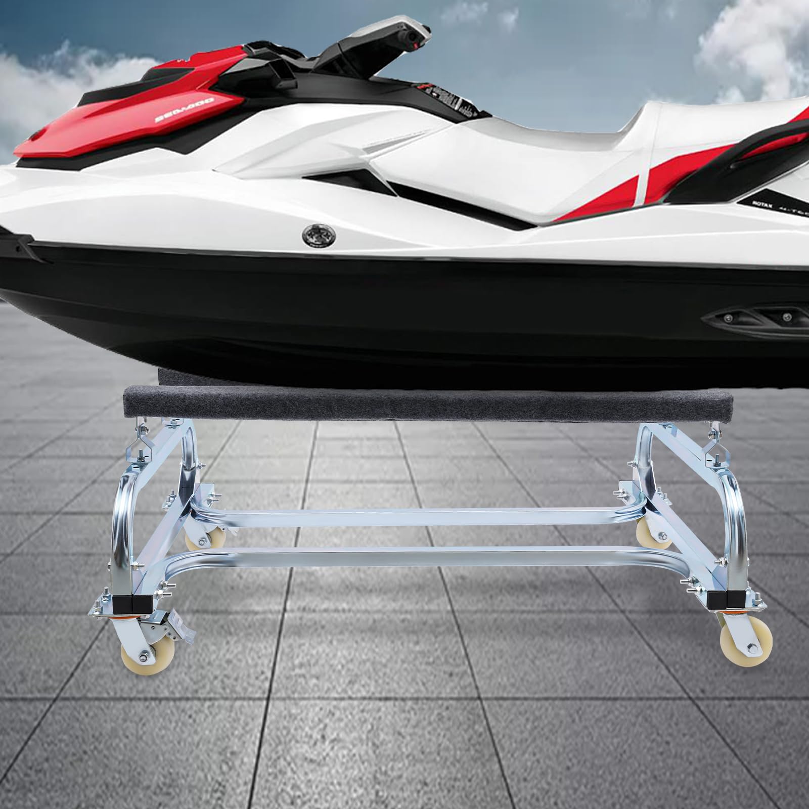 Dock Slipway Cart JY PERFORMANCE Jet Ski Dolly Cart - Adjustable Bunks With 4 Casters & 2 Brakes, 1000lb Capacity Boat Dolly Cart