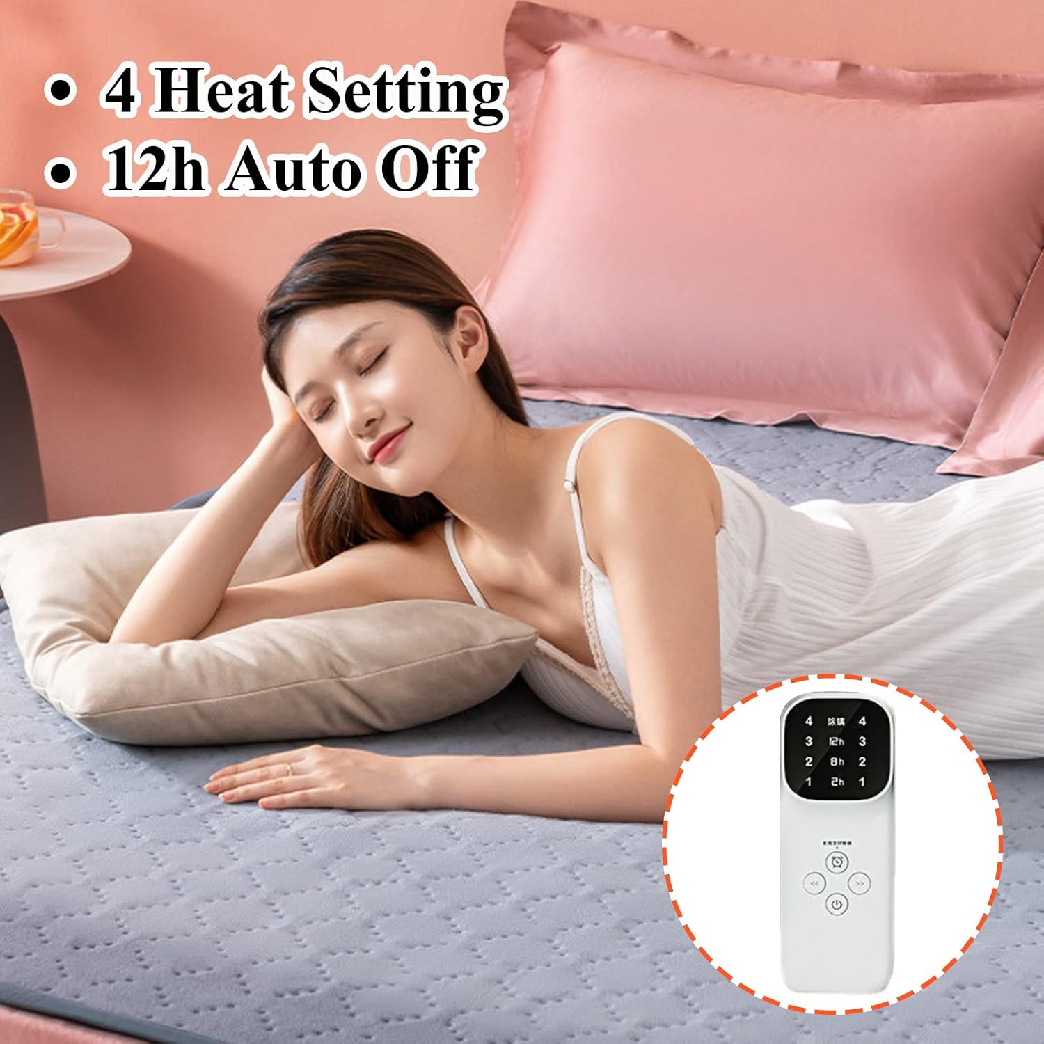 Electric Blanket, Electric Blanket with Overheating Protection, Heated Mattress Pad, 4 Heat Settings,12 Hours Auto Off, Double Side Short Plush