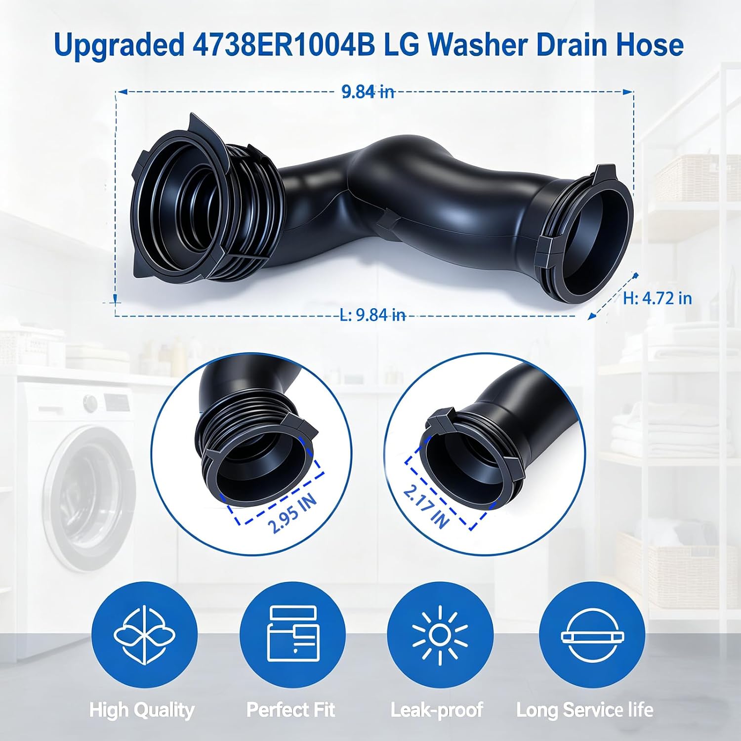 4738ER1004B Washer Dispenser Hose with Clamps, Tub to Bellows Hose Replacement for LG Kenmore Whirlpool Amana Bosch Washing Machine, Replaces AP4436600 1267576 AH3523347 PS3523347
