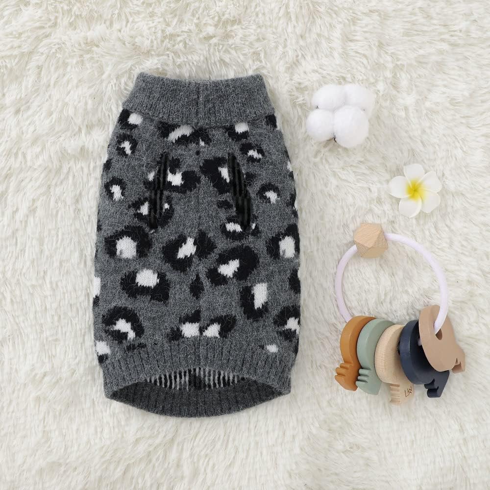犬のセーターペット冬ニットヒョウ柄子犬暖かい服ストリートウェア、ホームウェア、グレー、XLに適しています