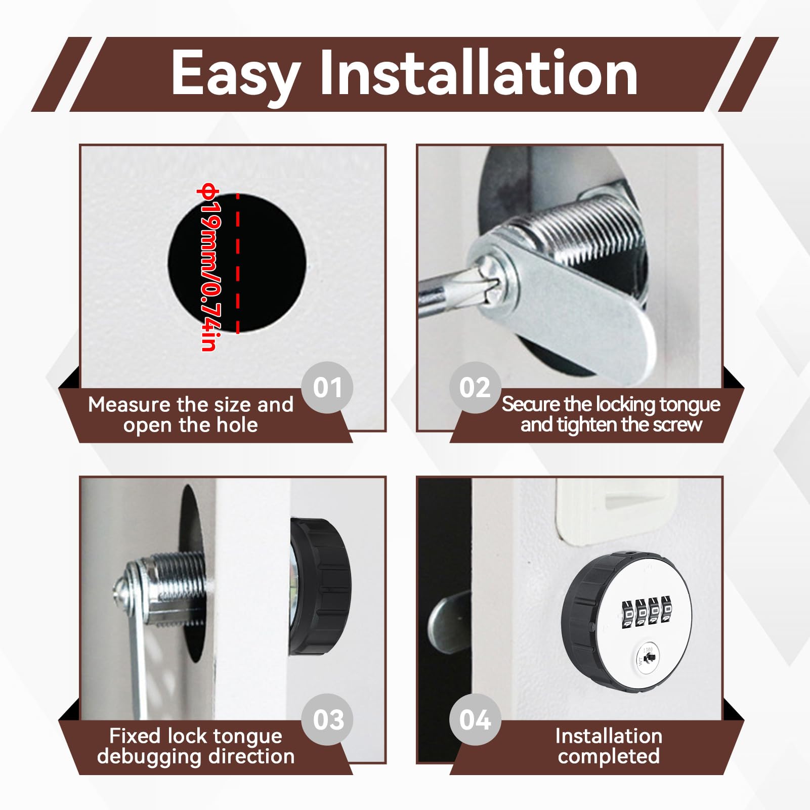 4 Confezione Combinazione Cabinet Lock, Serratura Digitale con Codice in Lega di Zinco Combinazione Cam Cilindro Codificato con Chiave per Cassetti Scatola Mailbox (36 mm)