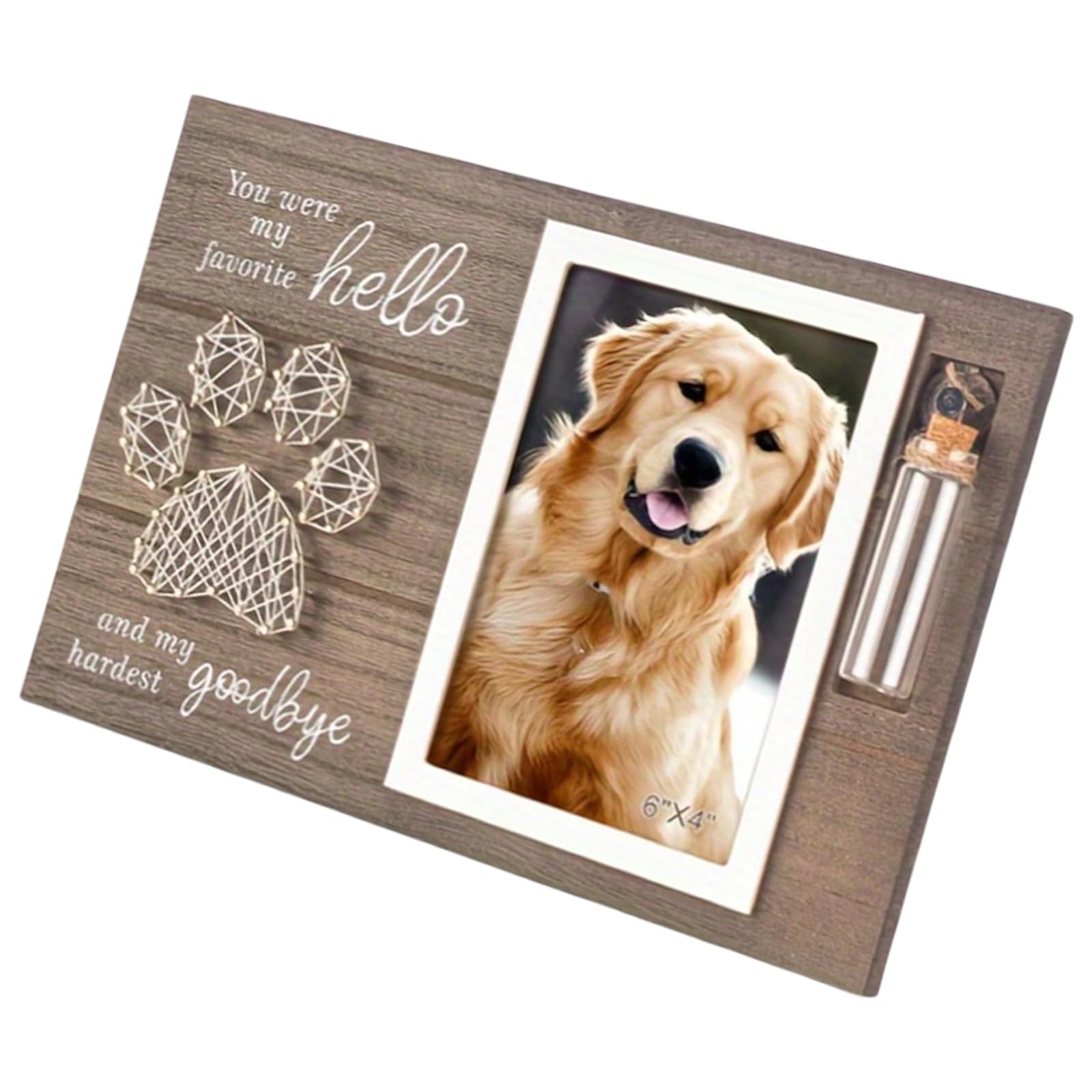 HDOYTXXM Pet Memorial Pictures Frame for Loss of Dog and Cats Desktop Wood Photo with Small Glass Bottle Sympathy Gift Animal Memory