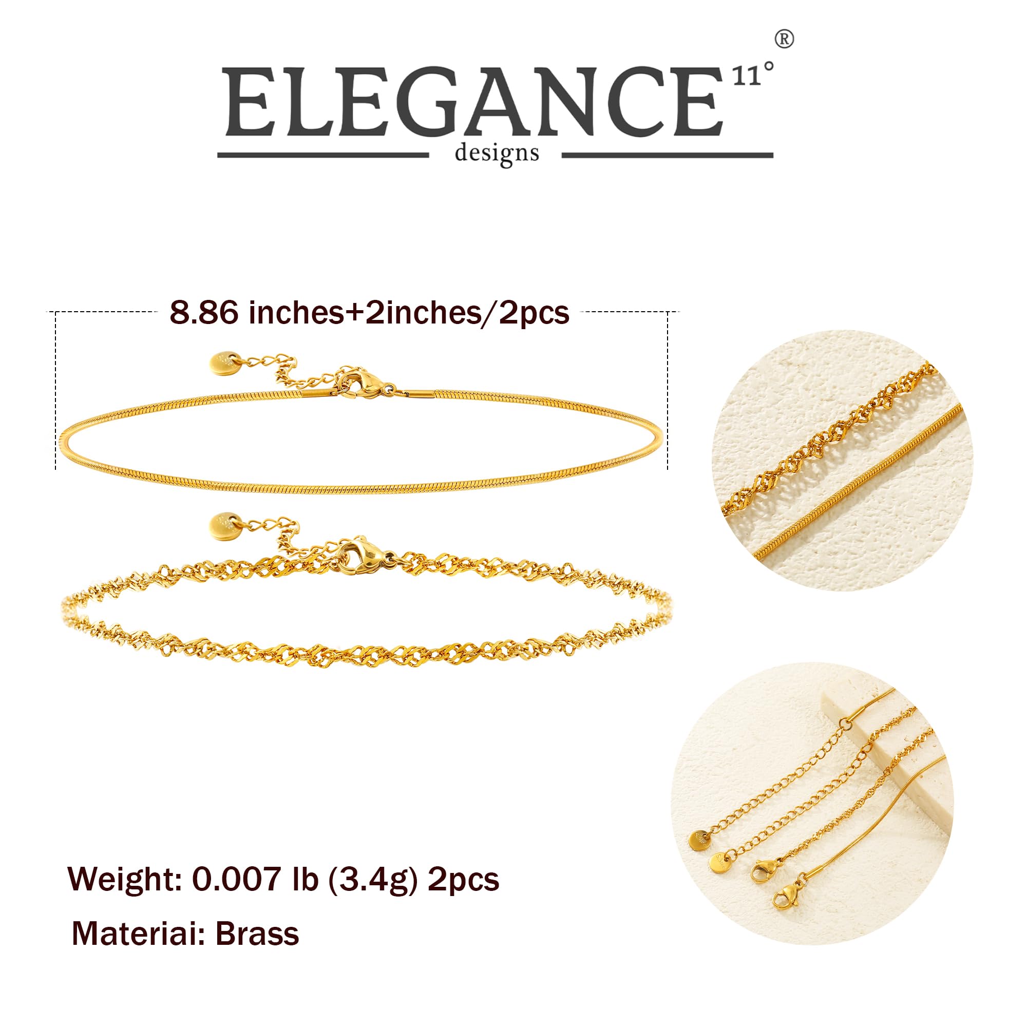 Tobilleras chapadas en oro para mujer, impermeables, chapadas en oro de 18 quilates, tobilleras con capas de cadena de serpiente fina, sin deslustre, de acero inoxidable, delicadas joyas de verano 7