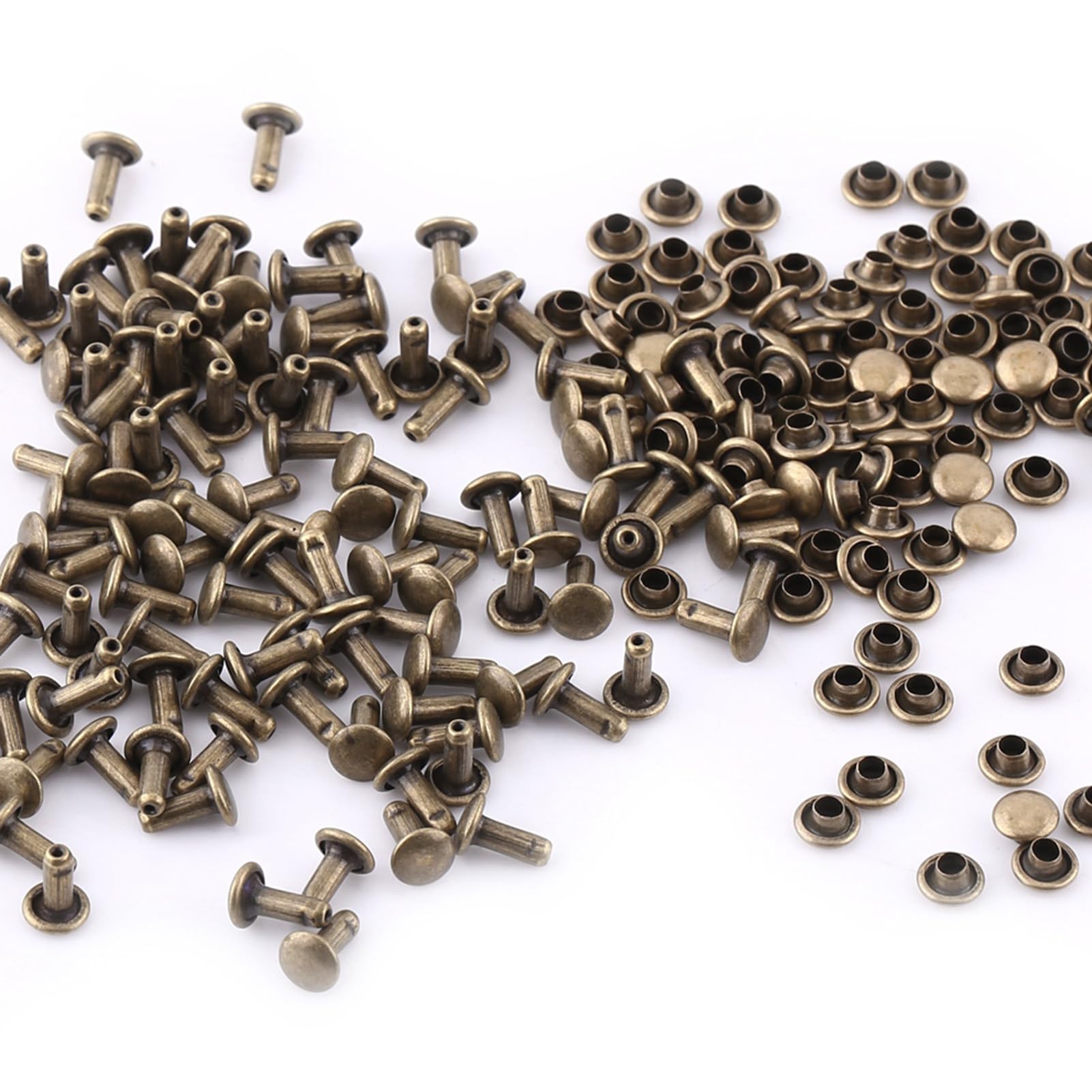100 Piezas de Remaches de Doble Tapa, Remaches de Cuero, Tachuelas Metálicas Tubulares para Manualidades en Cuero, Reparación y Reemplazo de Ropa, Bolsos, Cinturones, 6x8 Mm