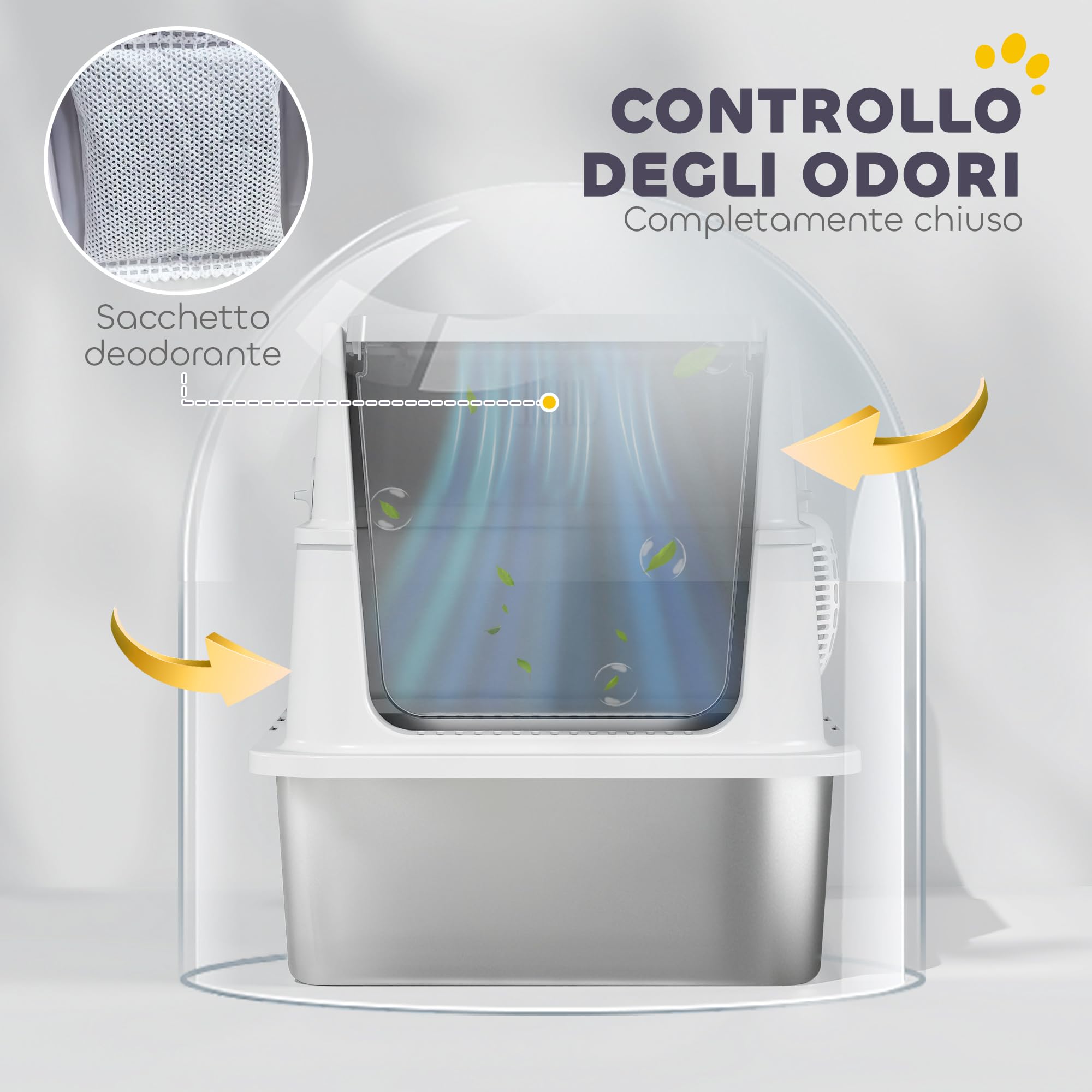 PawHut Lettiera per Gatti XL in Acciaio Inox con Coperchio Grigio Chiaro | Lettiera Chiusa, per Gatti Grandi, con Paletta, Coperchio Ribaltabile, Deodorante