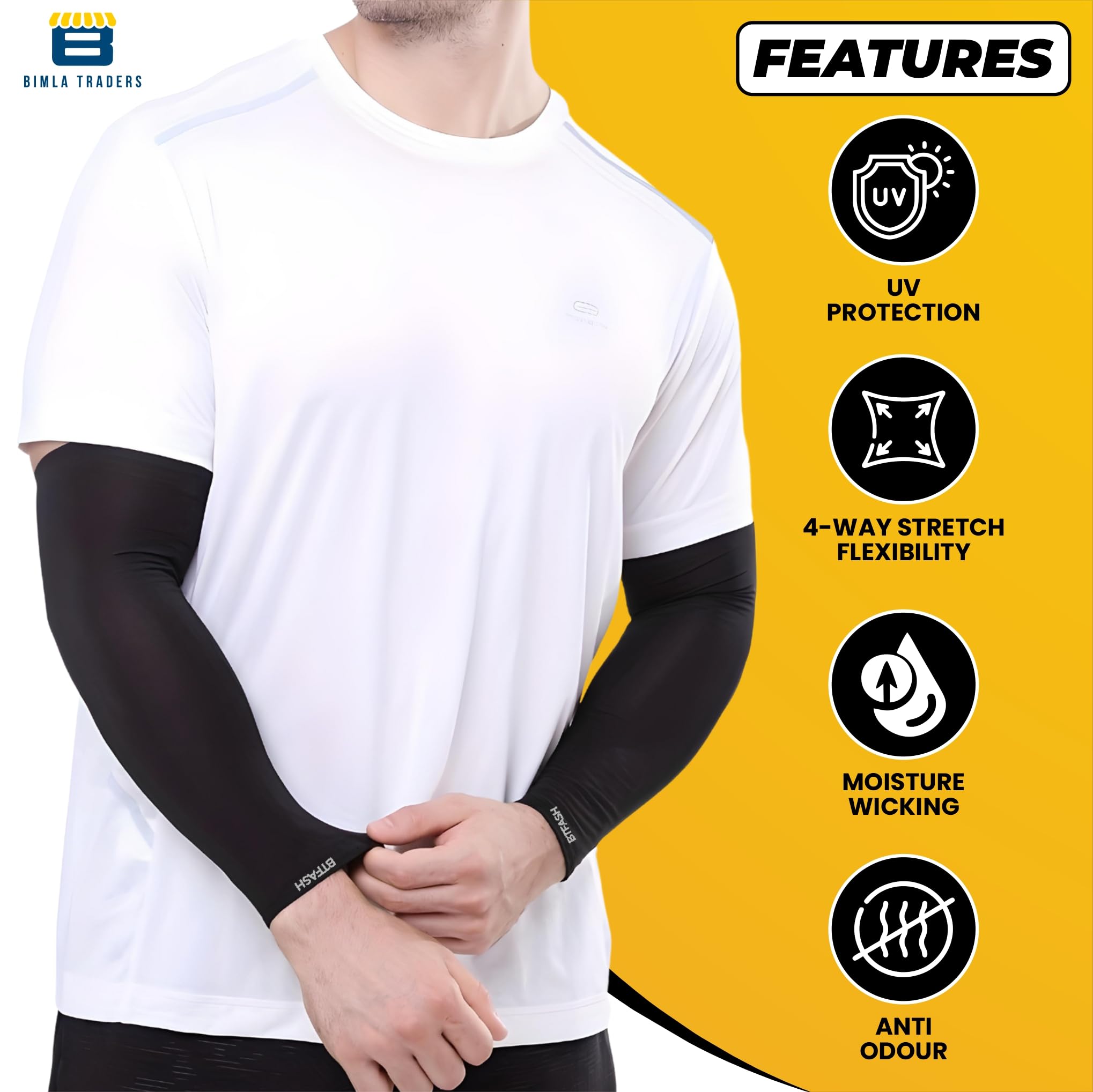 BTfash Unisex UV Protection Compression Cooling Sleeve Cover with Thumb Hole for Cycling, Driving, Running, Riding, Fishing, Golfing and Outdoor Sports (Black_PO1) 1