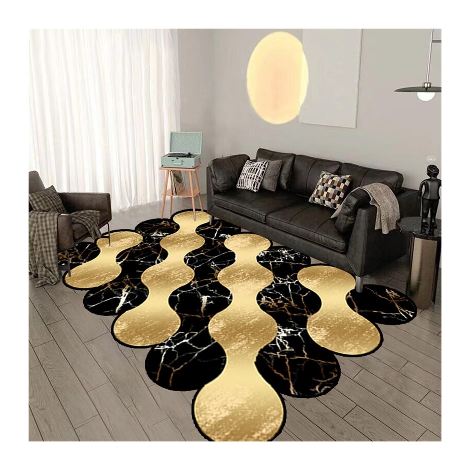 Tapis irrégulier doré pour salon et chambre : grand tapis lavable et design