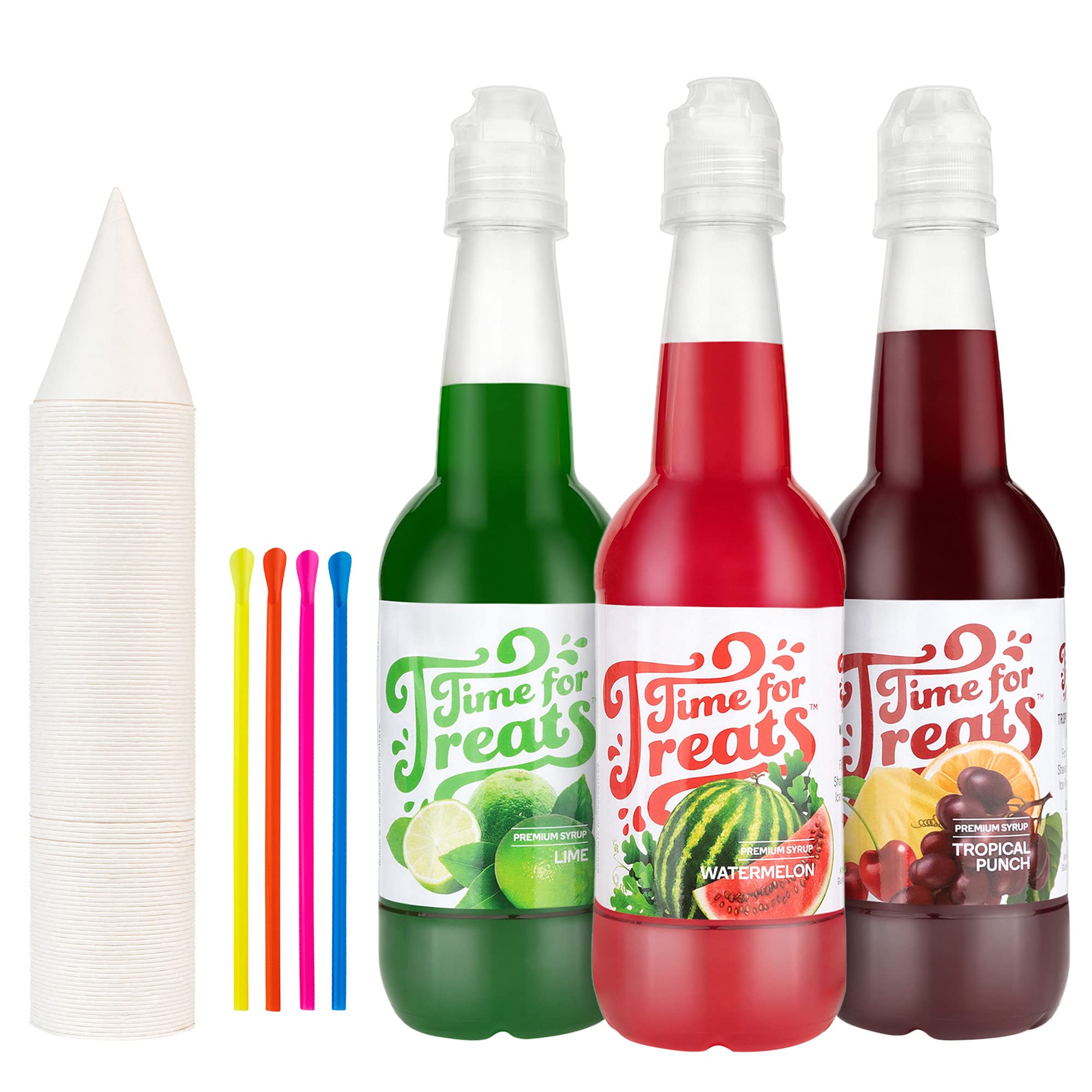 Buy Snow Cone Syrups & Cups Variety Pack, Shaved Ice Machine Supplies with Straws, GlutenFree