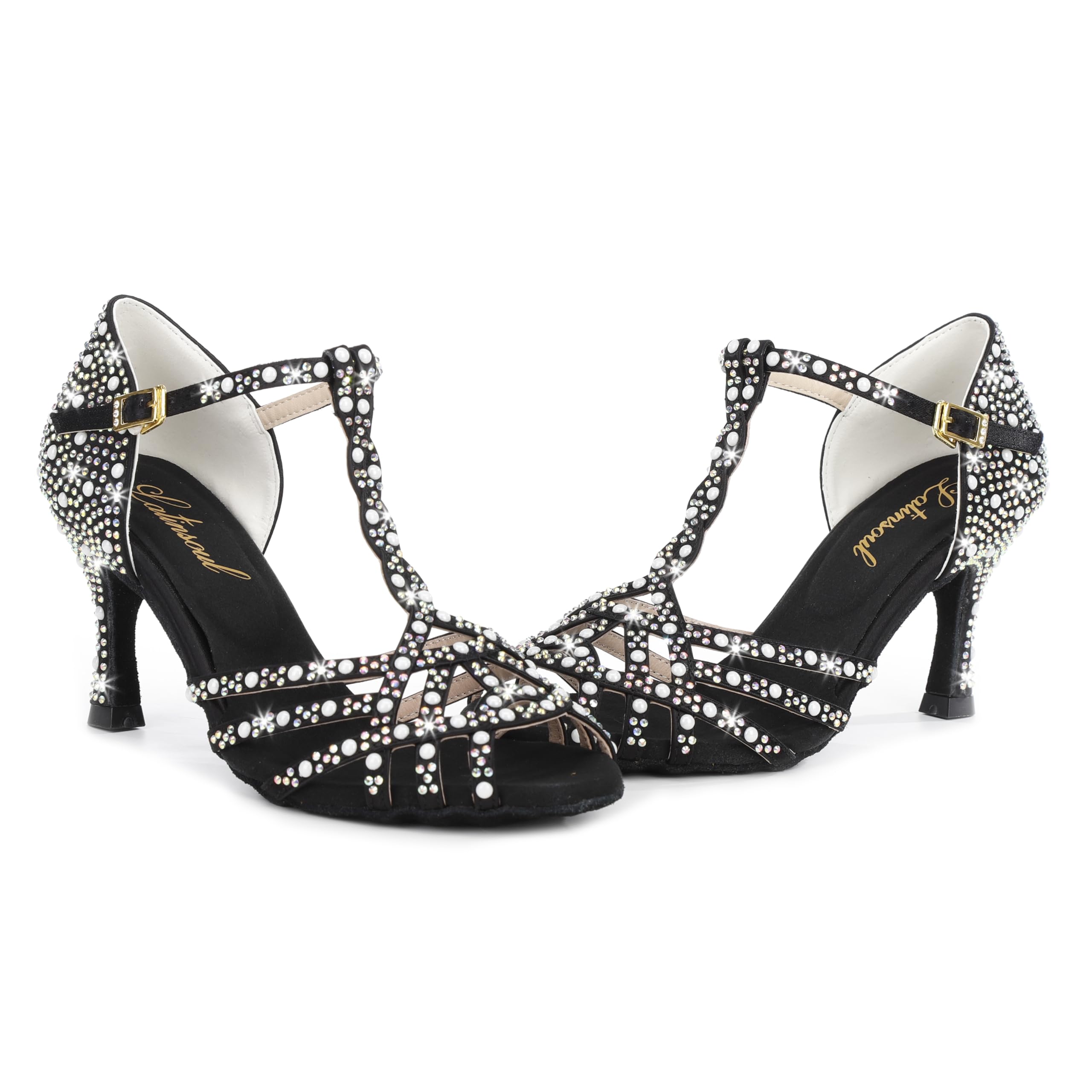Latinsoul Y20534 Damen Latein Tanzschuhe mit Kristallverzierung, 7,5 cm Absatz, Verstellbarer Knöchelverschluss für Ball und Party