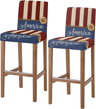 4th of July Bar Stool Chair Covers Set of 2 with Back, Stretch Barstool Slipcovers Washable, Sunflower Independence Day Pub Counter Height/Swivel/Cafe/Dining Room Chairs Seat Furniture Cover
