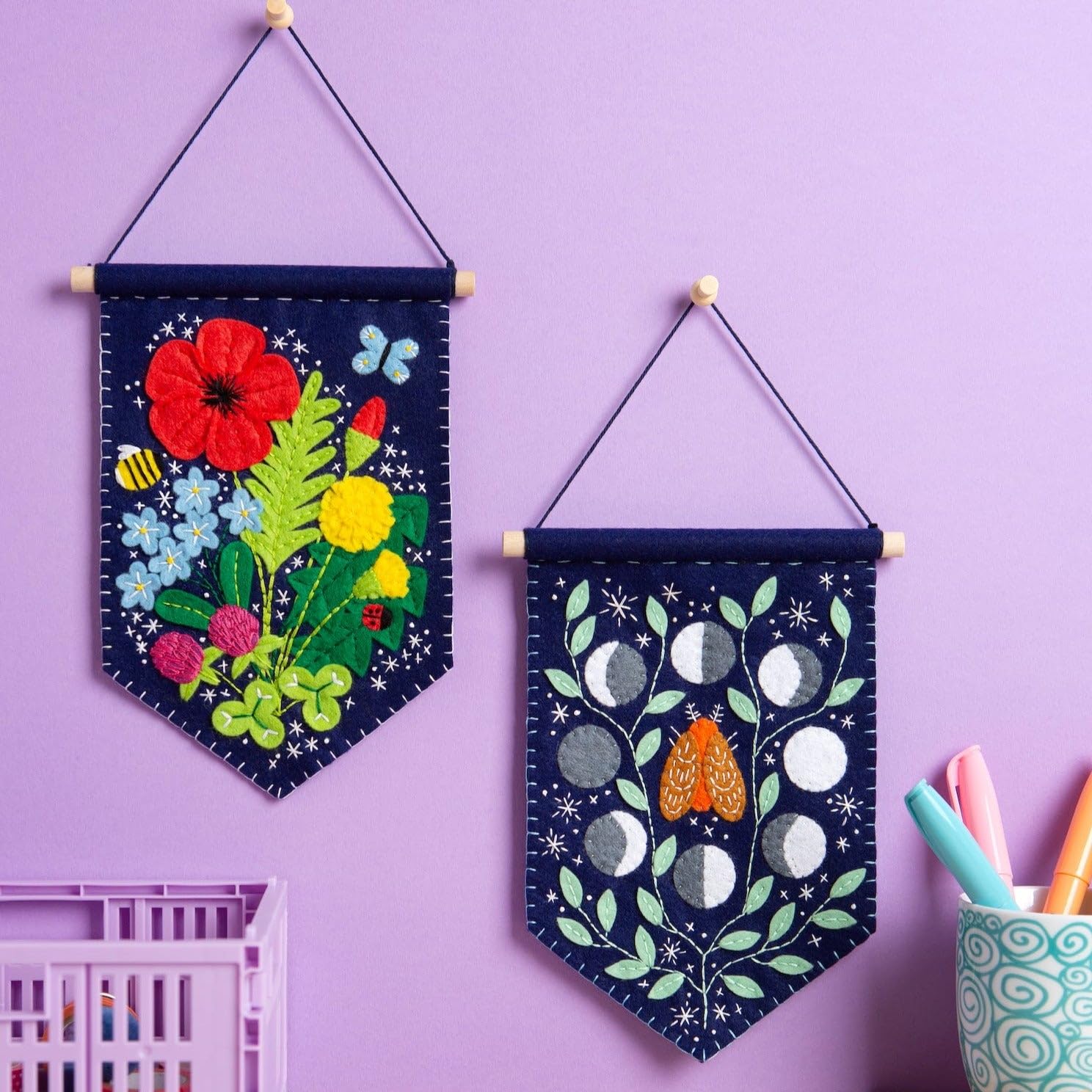 Hawthorn Handmade Wildflower Pennant Felting Kit. Felt Craft Kit for Adults Including Wool Felt Sheets, Wooden Dowel - Image 4