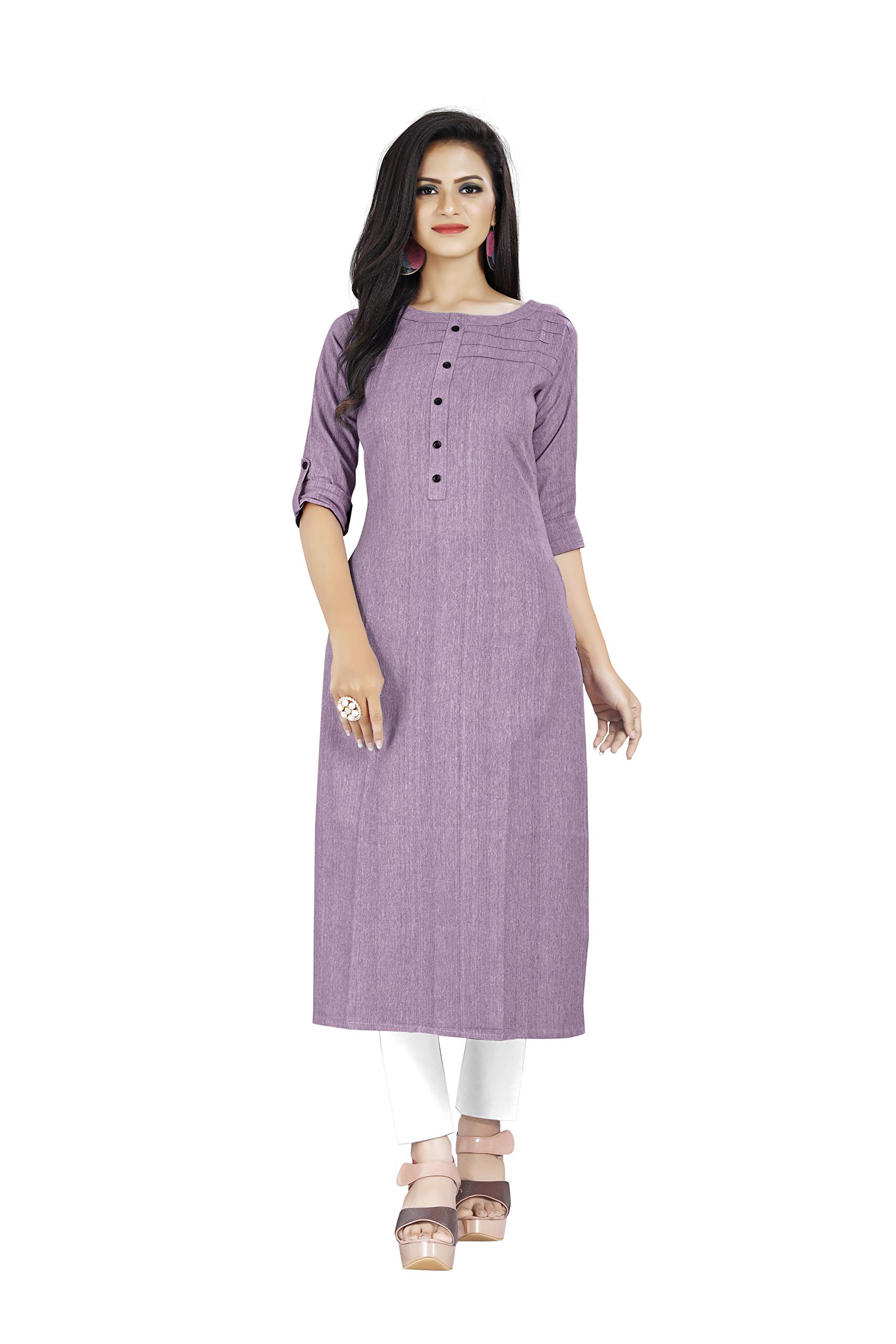 KDWomen's Cotton Straight Cut Plain Kurta for Women Casual Office Formal Round nack Kurti for Women