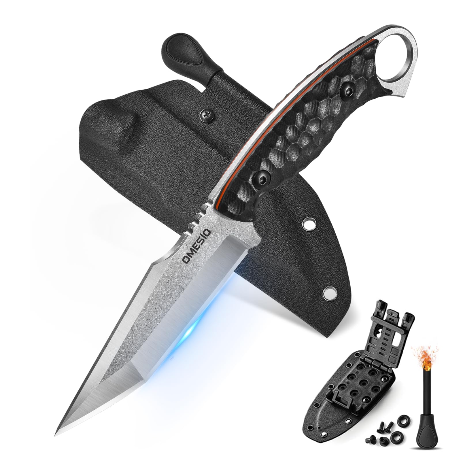 Omesio M-YL21 Tanto 420 Full Tang 6 cm G10 con Fodero Kydex | Compatto con acciarino incluso e impugnatura G10, ideale per EDC, campeggio e attività outdoor.