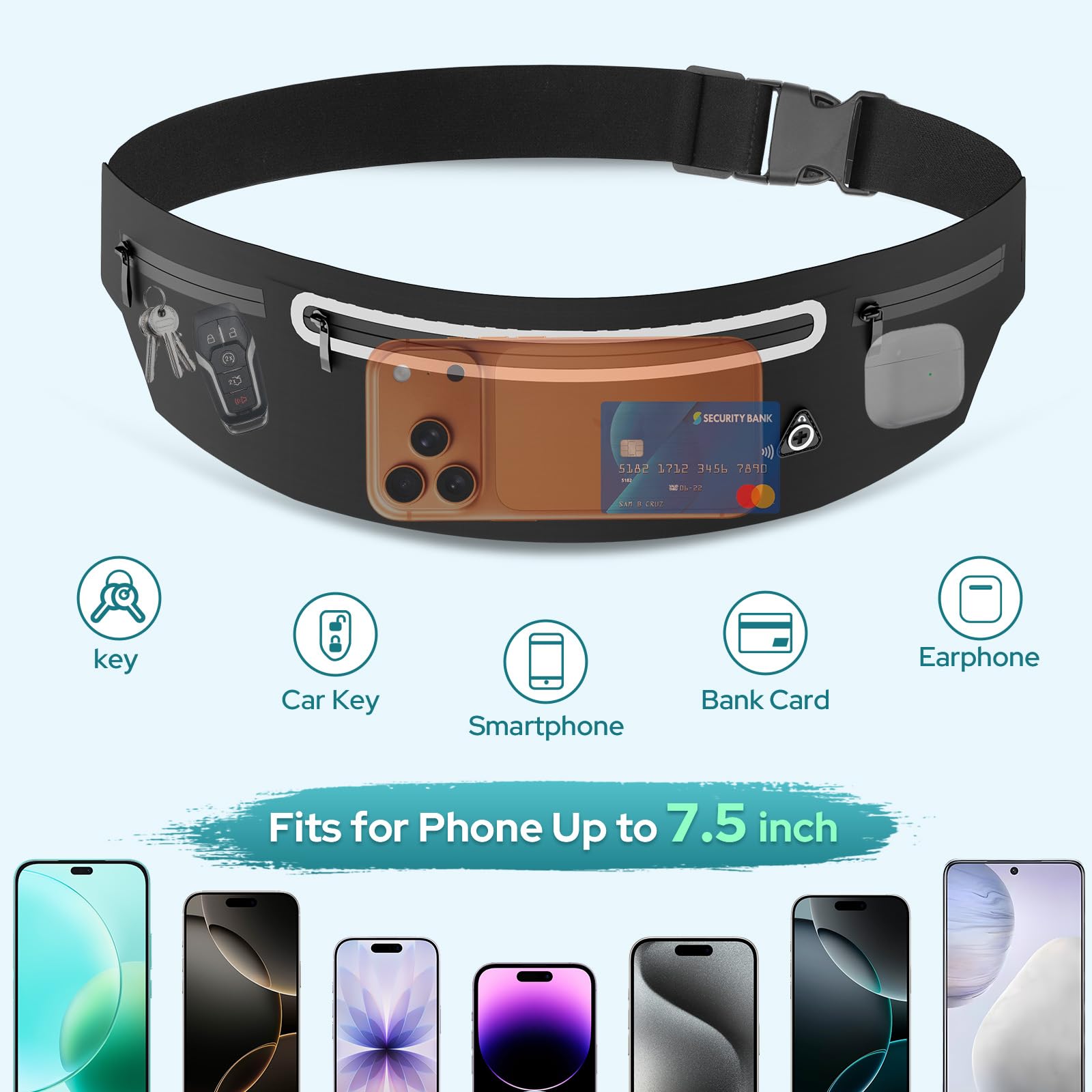 Alyvisun Riñonera Running para Mujeres y Hombres, Riñonera para Correr Resistente al Agua (Compatible con iPhone 17/16/15/14/13 Pro MAX), Gran Capacidad, Ideal para Correr, Senderismo y Deportes - 3