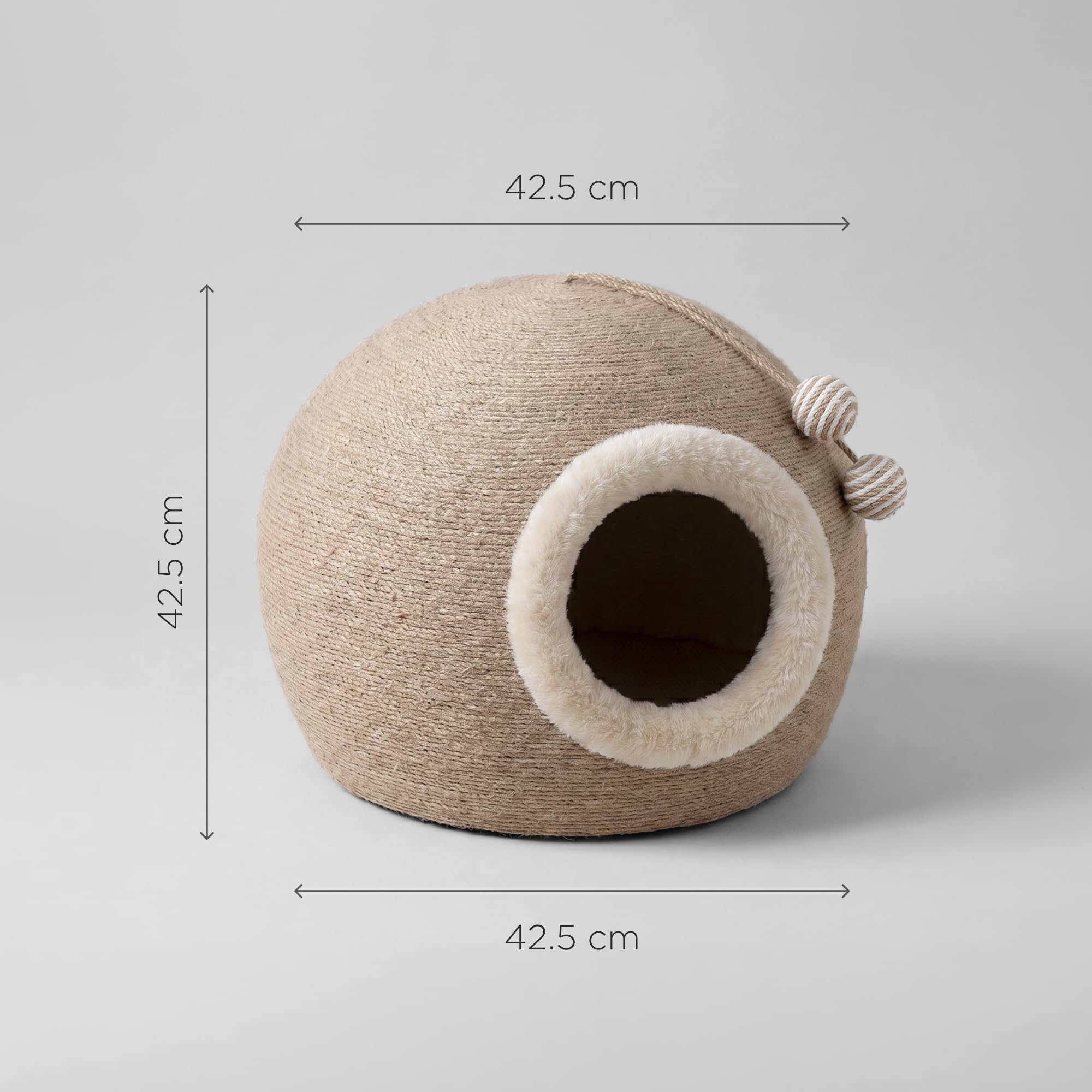Flurby Rascador de Sisal con Casa para Gato Bola 45x45x37 cm, Cama y Escondite, Base Estable Antideslizante, Juguete con 2 Pelotas Colgantes
