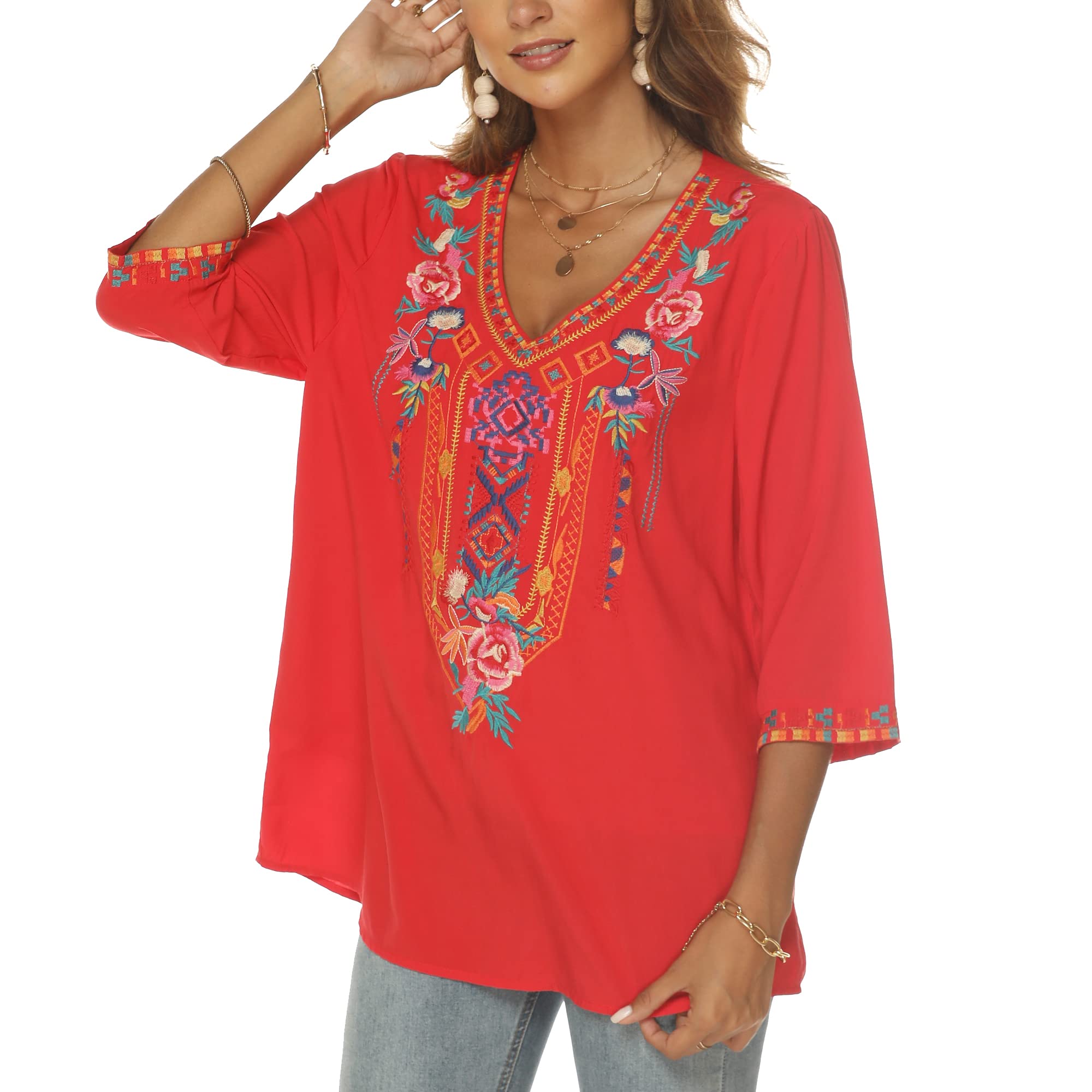 Grosy Haut brodé bohème pour femme, style hippie, chemisier paysan mexicain et tunique bohème traditionnelle