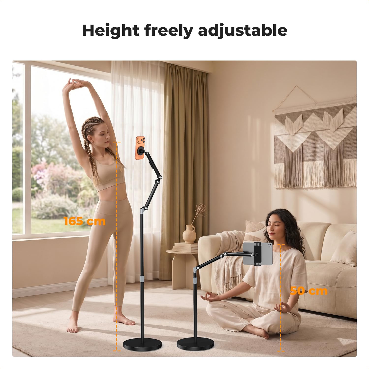 K&F CONCEPT Stojak podłogowy na telefon komórkowy, tablet, 25-160 cm, kompatybilny z iPad/iPhone | Regulowany stojak z głowicą kulową 360°, 25-160 cm, kompatybilny z tabletami i smartfonami