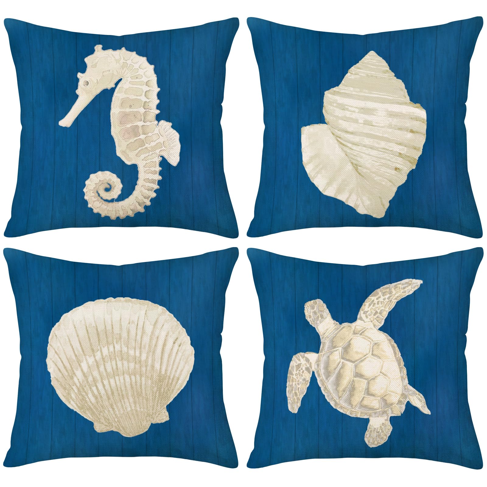 LB Lot De 4 Housses De Coussin Décoratives D'été Avec Tortue
