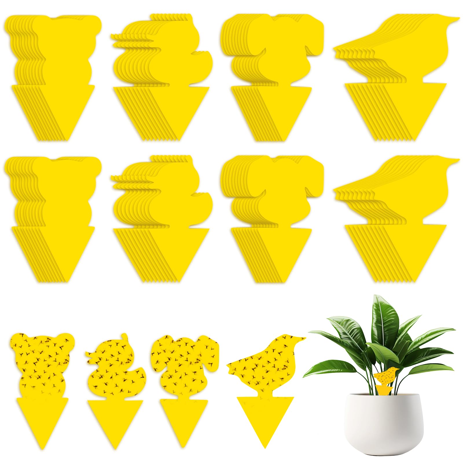 AiQInu 80 Pièges Anti Moucherons Interieur, Attrape Mouche Interieur Jaunes, Anti Pucerons Plantes Exterieur Attrape Mouche Collant pour la Lutte Contre Les Parasites des Plantes D'intérieur