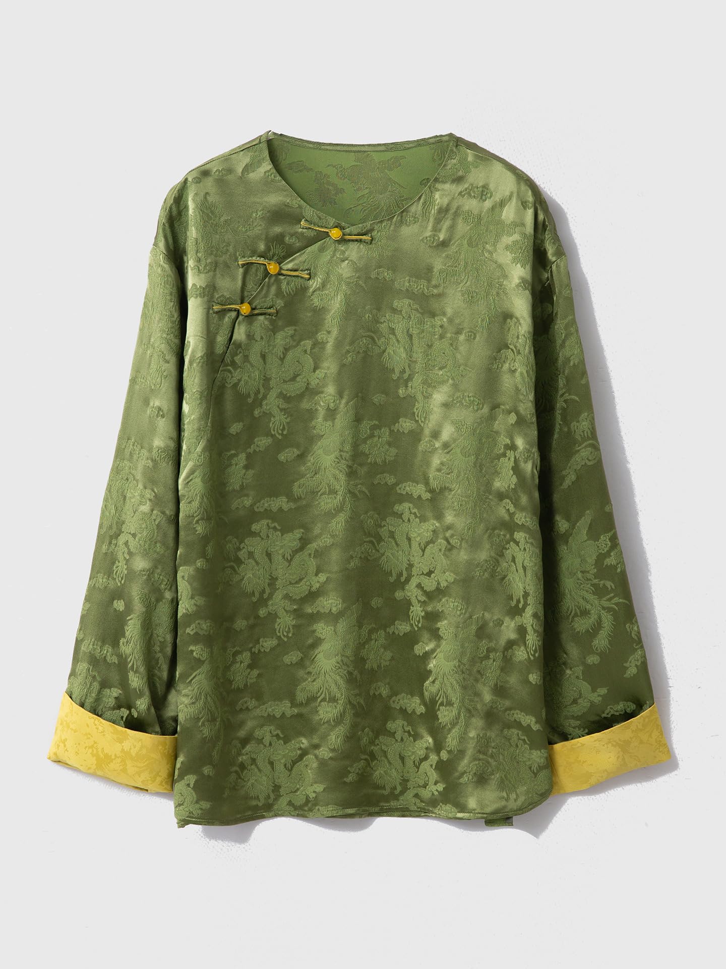 Blusa Beige de Estilo Nacional Chino con Mangas enrolladas