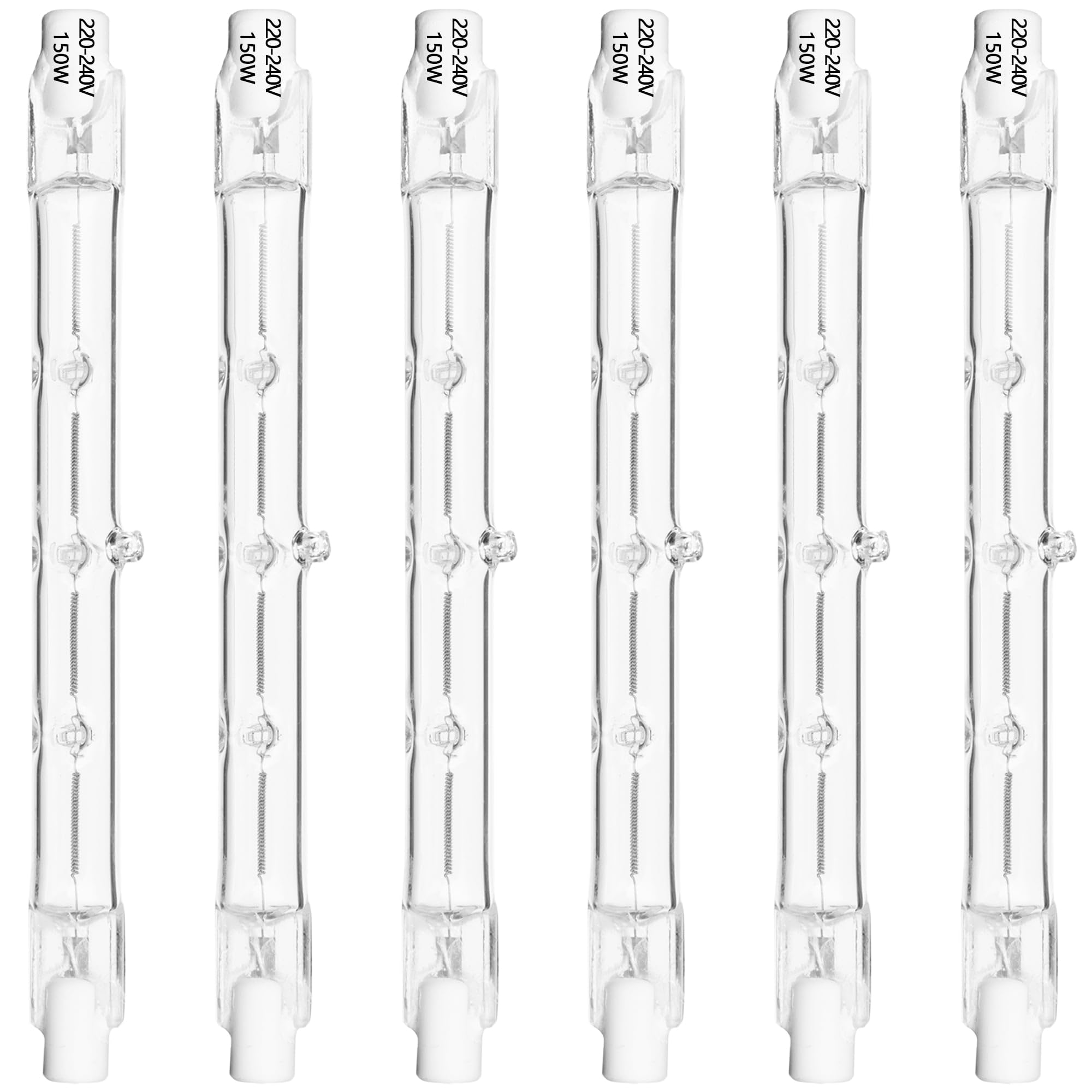 Haraqi 6 Pack Dimmable 150W R7s Halogen Bulbs 118mm, 2000lm 2700K Warm White 220-240V Security Light Bulbs J-Type Linear Light Bulbs, for Work Light, Ceiling Lights, Floodlight, Landscape Lighting