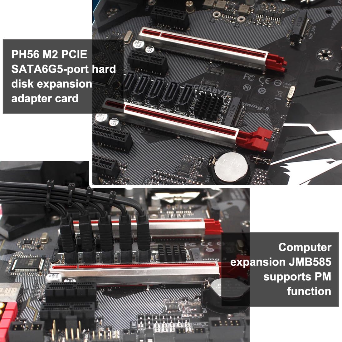 POFET Adattatore NVME a SATA M.2 a SATA a 5 porte con dispositivo di raffreddamento in alluminio JMB585 e funzione PM