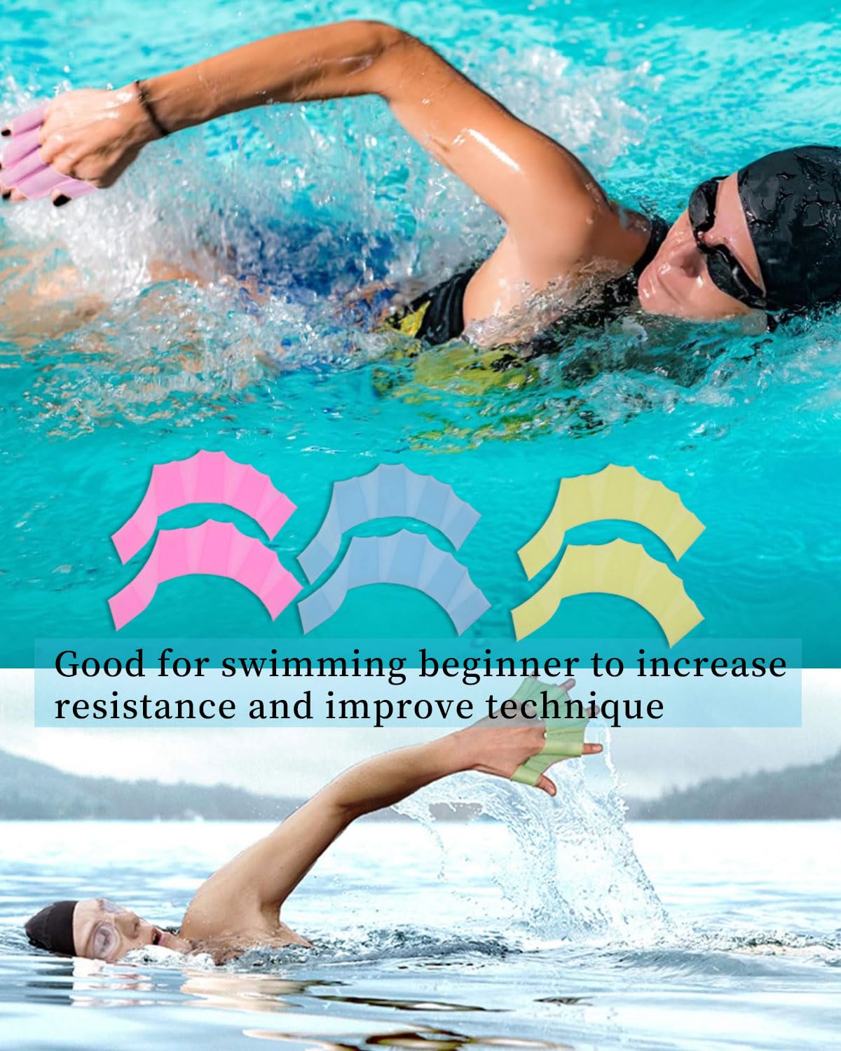 3 Paires Gants de Natation Gants Palmés de Natation Palmes de Main, Gants Natation Palmée en Silicone, Taille Gants Aquatiques en Palmes pour Femmes Surf, Plonger, Entraînement de Natation