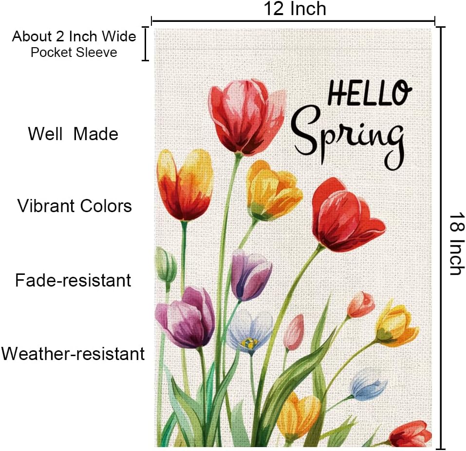 Hello Spring Floral Garden Flag 12x18 Inch Double Sided Tulips Flowers Small Burlap Yard Flag for Outside - Image 5
