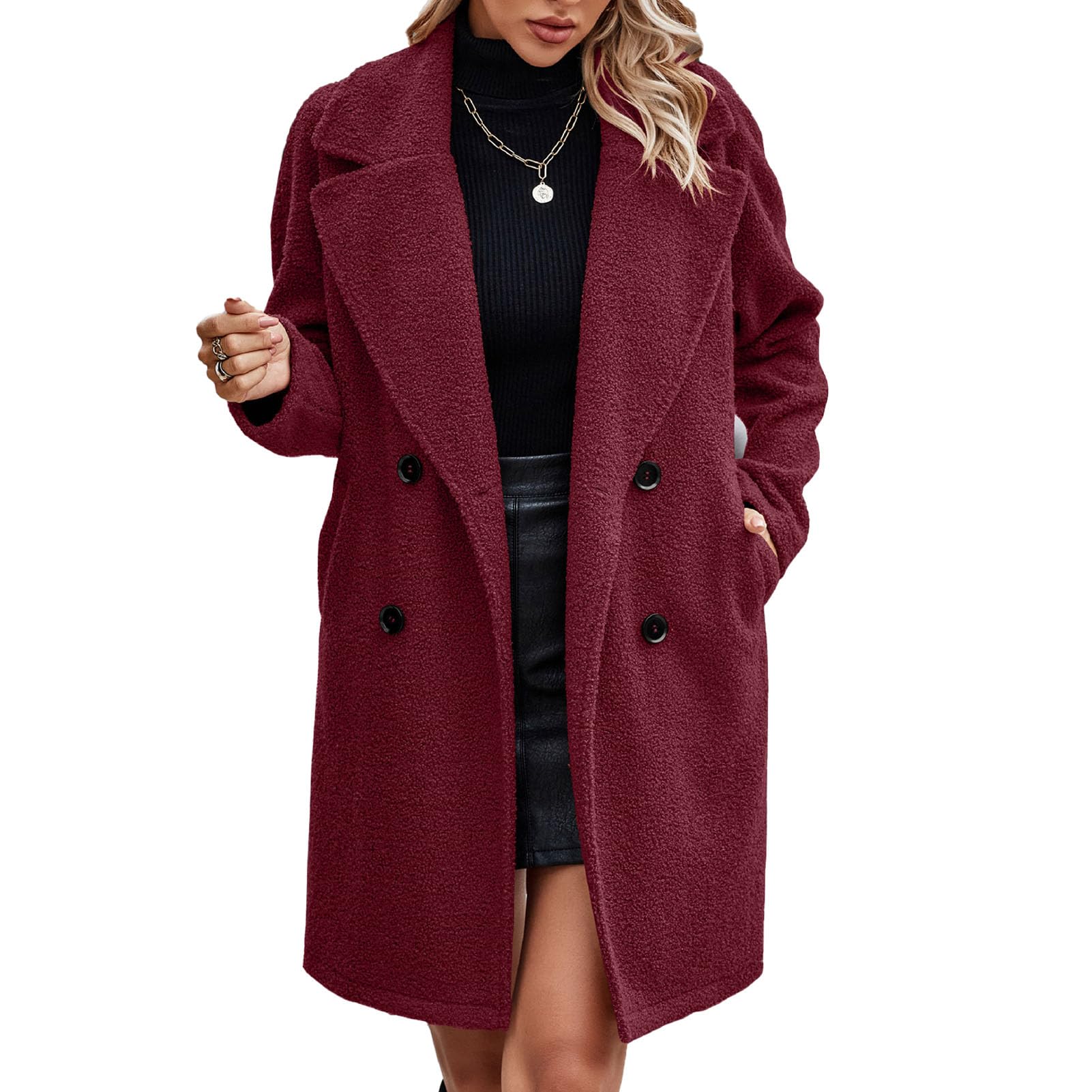 Abrigo largo de invierno para mujer, cruzado, con solapa, con cuello vuelto