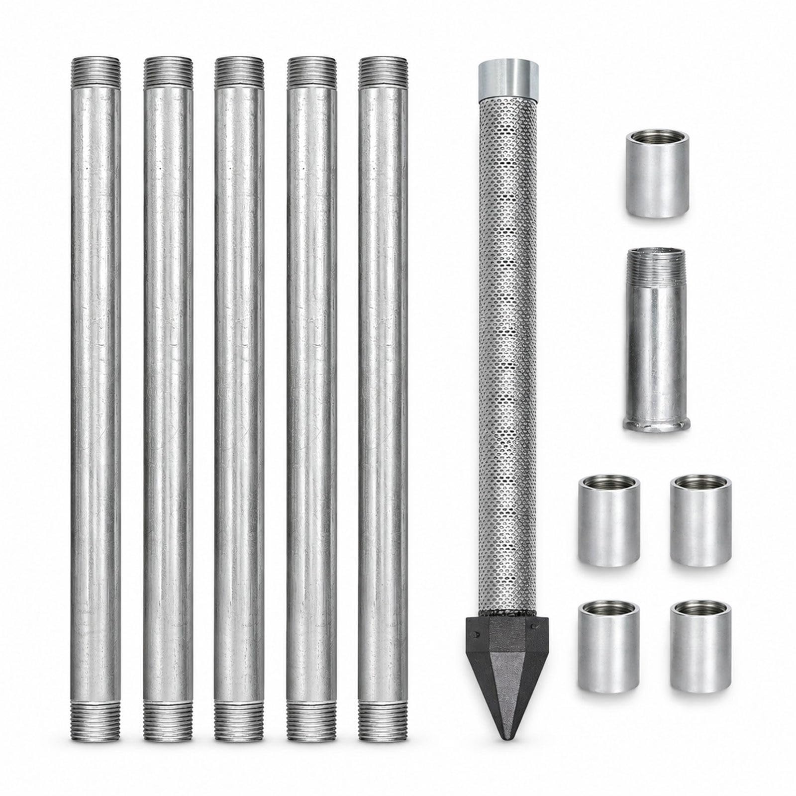 Zestaw do wiercenia płytkich studni 1-1/4", igła ze stali nierdzewnej 36" 6m~236in~19.7ft | z sitem 60Gauz, ocynkowanymi rurami napędowymi 5x39" i złączkami do instalacji pomp ręcznych w ogrodzie