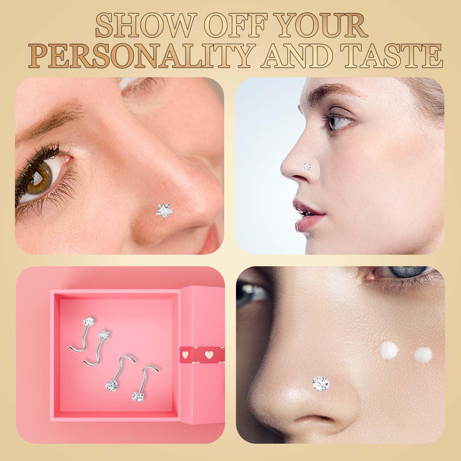 8PCS Silver Nose Studs, Stainless Steel Corkscrew Nose Piercings, Nose Piercing Jewellery with Small Size for Daily Wear Party Dating Suitable for Women Men Jewellery Piercing Accessories Lover — view 6