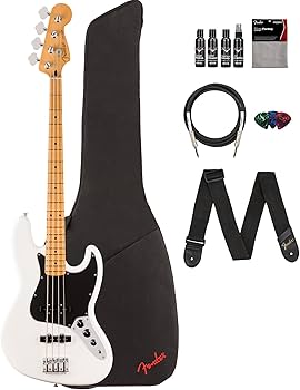 Amazon.com: Fender Player II Jazz Bass - Polar White Bundle with