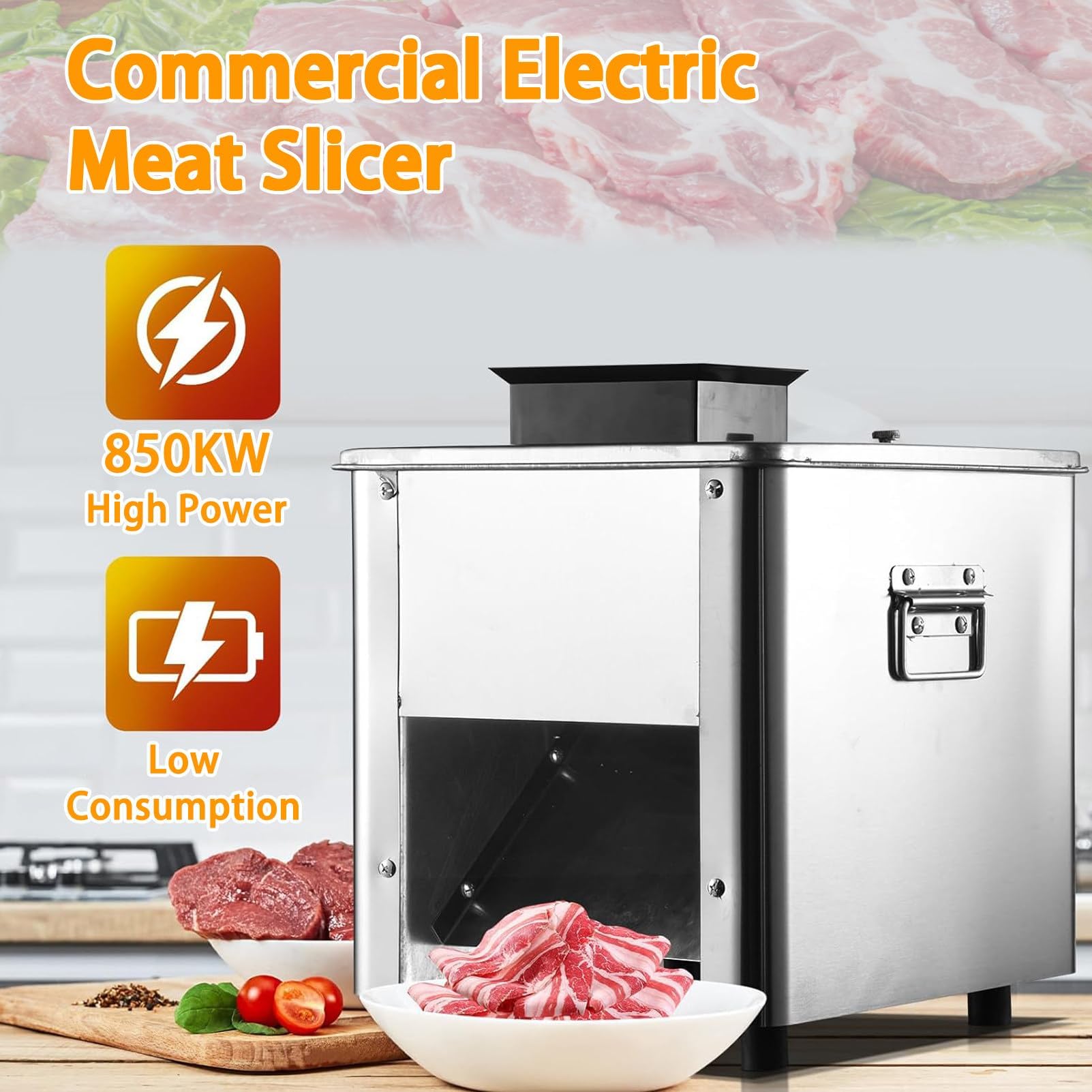 Affettatrice elettrica per carne, 850 W, in acciaio inox, per pollo, pesce, manzo, versatile elettrodomestico da cucina per preparare i pasti senza sforzo