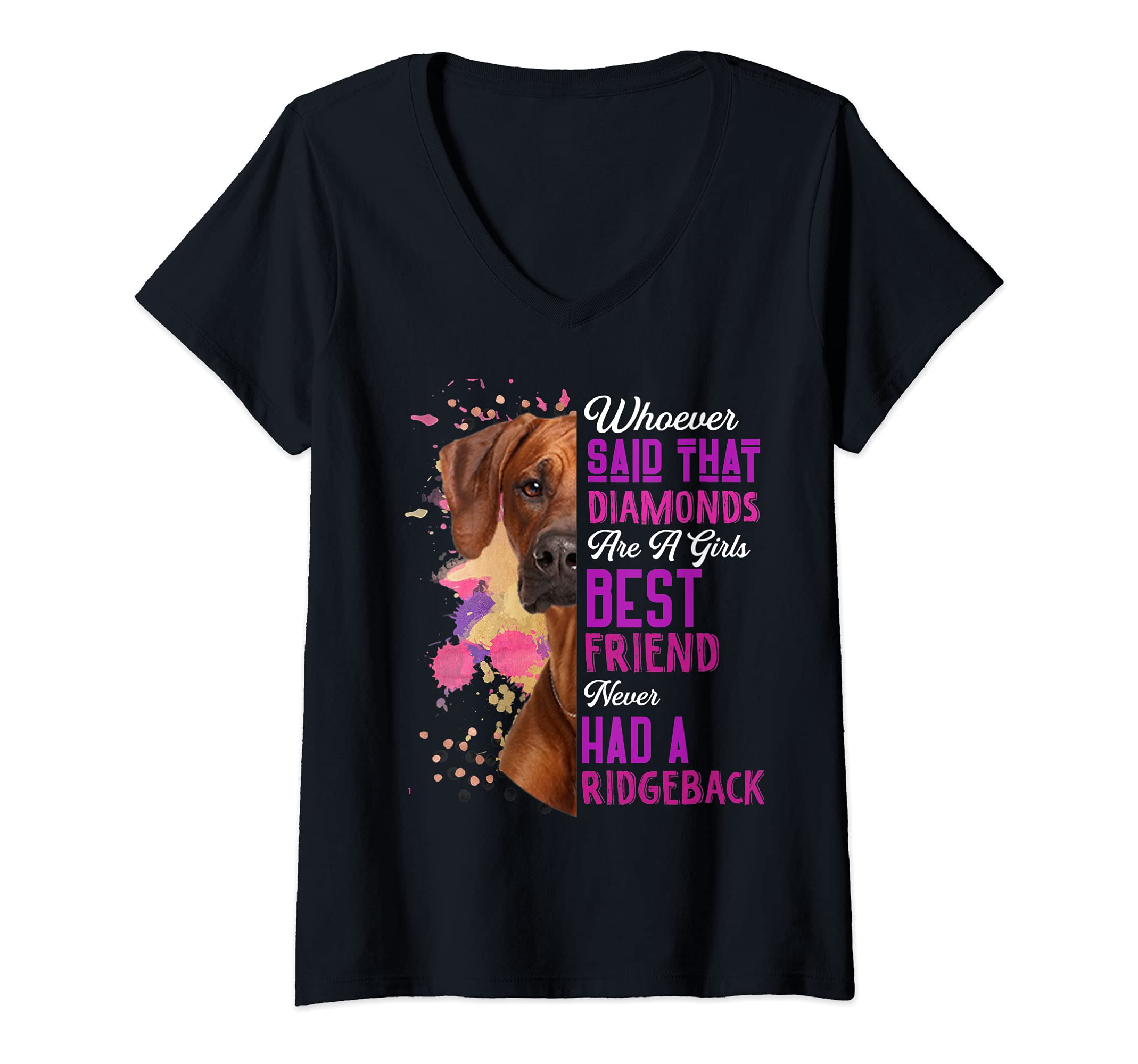Womens Rhodesian Ridgebacks Dogs Are A Girls Best Friend Dog Funny V-Neck T-Shirt, Black